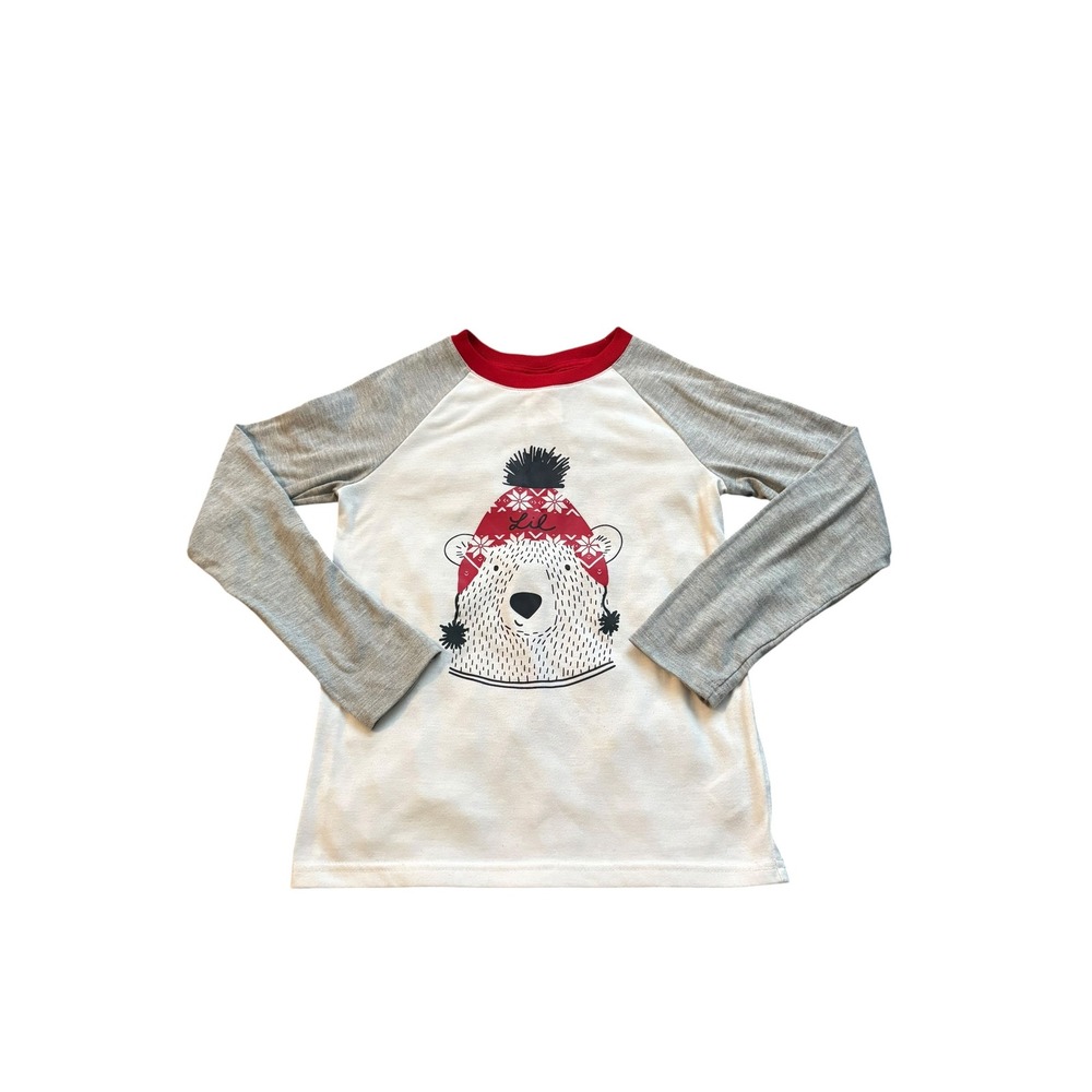 WonderShop Lil Bear Pajama Top Kids Size 8 Gray Red Long Sleeve‎